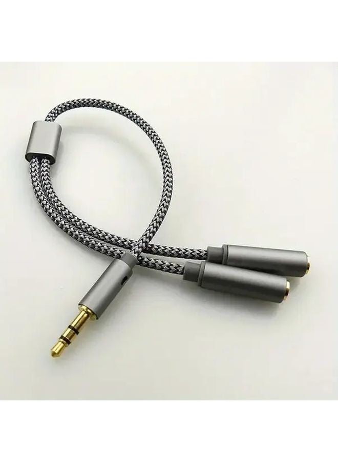Gray 3 5mm Audio Splitter Cable One Male to Two Female Gold Plated Nylon Braided - Image 3